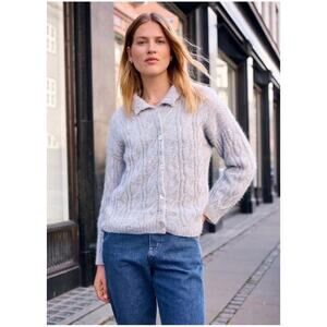 Kenar Women’s Sz XL Gray Angora Cardigan Sweater Cable Knit Button Front